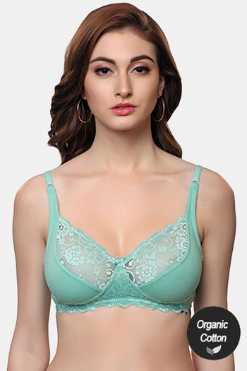 Buy InnerSense Organic Cotton Double Layered Full Coverage Balconette Neck Bra - Ocean Green
